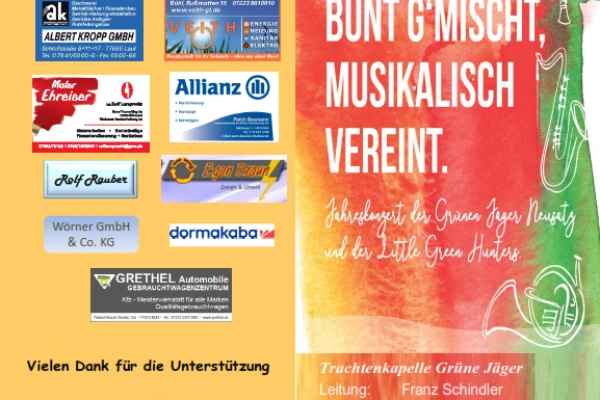 Sponsoren des Jahreskonzerts 2019 der Trachtenkapelle Grüne Jäger – Logoübersicht