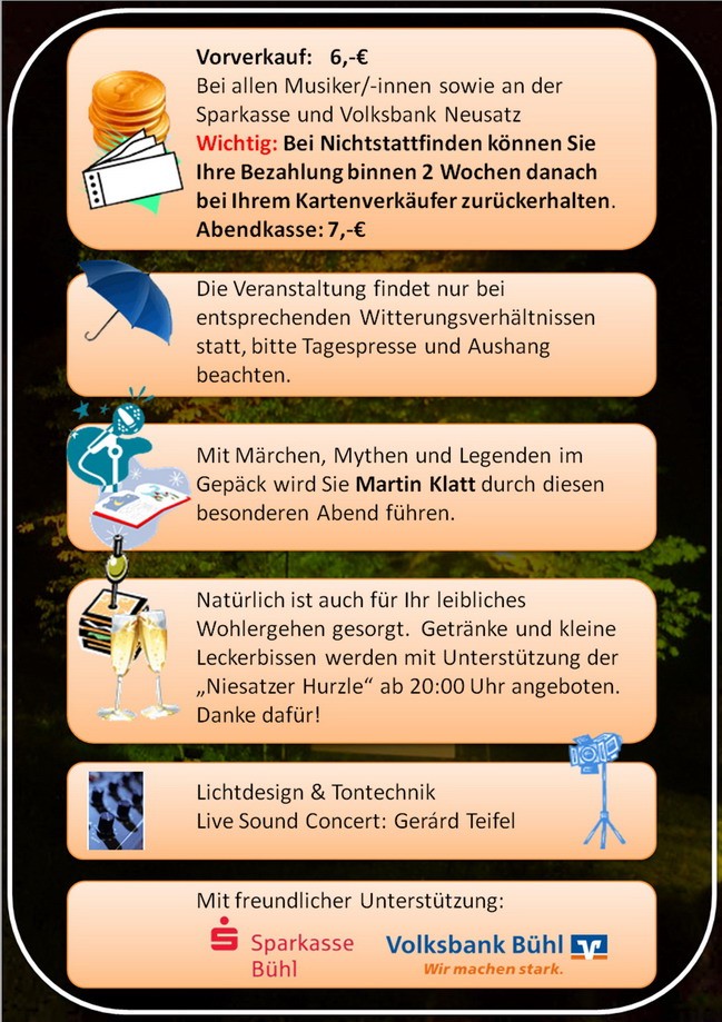Informationen zum 2. Serenadenkonzert: Vorverkauf, Beginn und Bewirtung